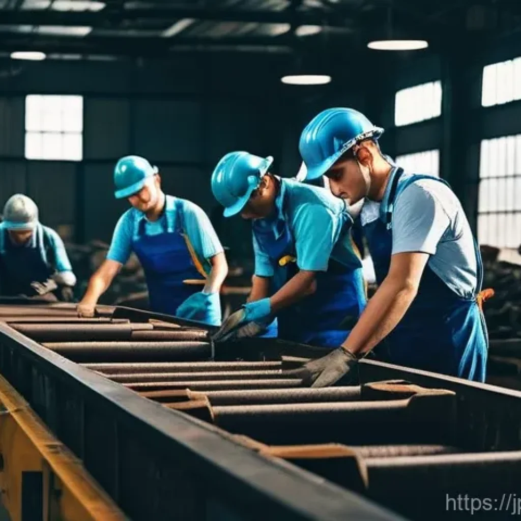 공장자동화 설비 설치 과정 - **Prompt: The Manual Grind**
    A bustling, somewhat antiquated factory floor scene from a low-angl...