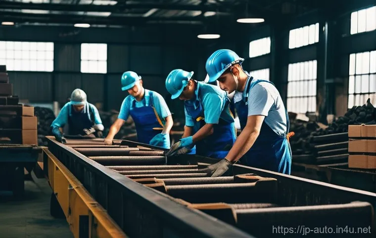 공장자동화 설비 설치 과정 - **Prompt: The Manual Grind**
    A bustling, somewhat antiquated factory floor scene from a low-angl...