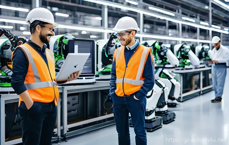 공장자동화 설비 설치 과정 - **Prompt: The Manual Grind**
    A bustling, somewhat antiquated factory floor scene from a low-angl...