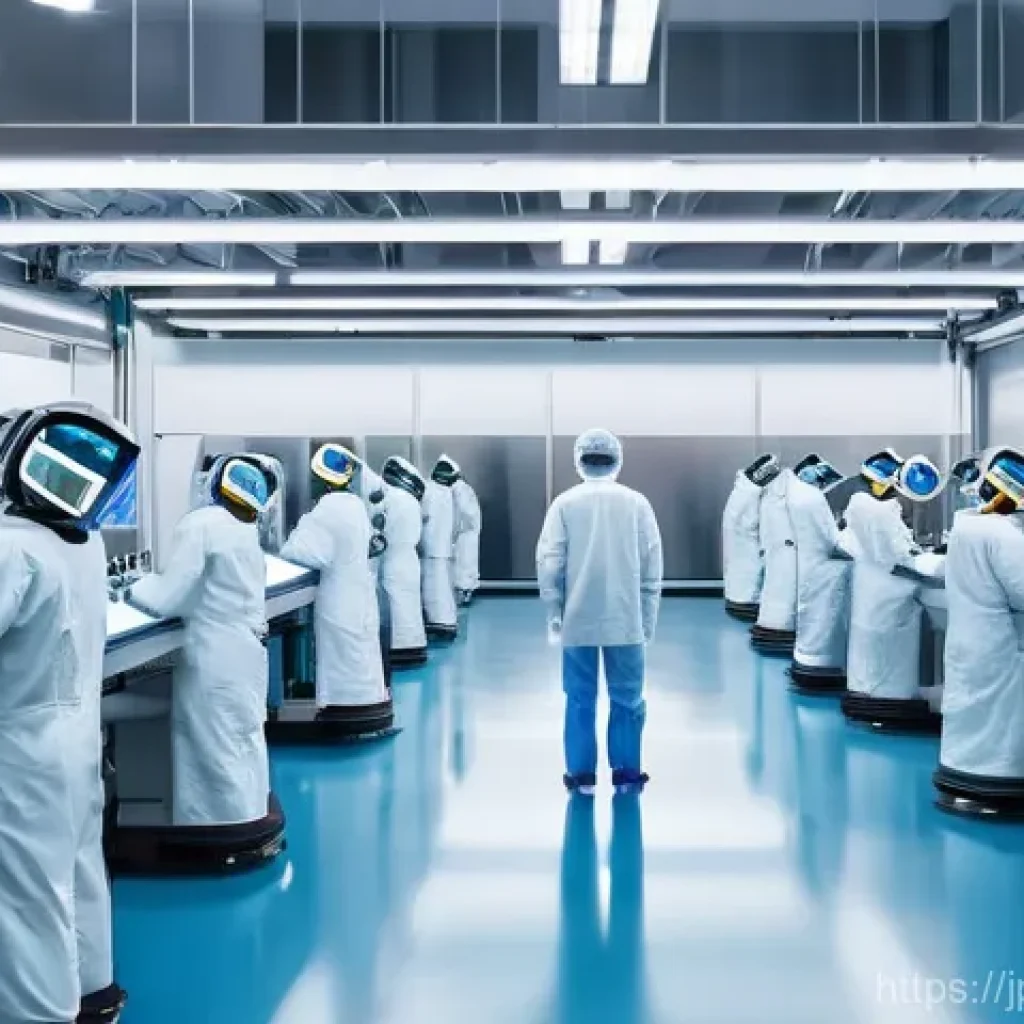공장자동화 산업기사 필기 단기 합격법 - **Prompt 1: Automated Precision and Quality**
    "A brightly lit, ultra-modern factory floor with a...