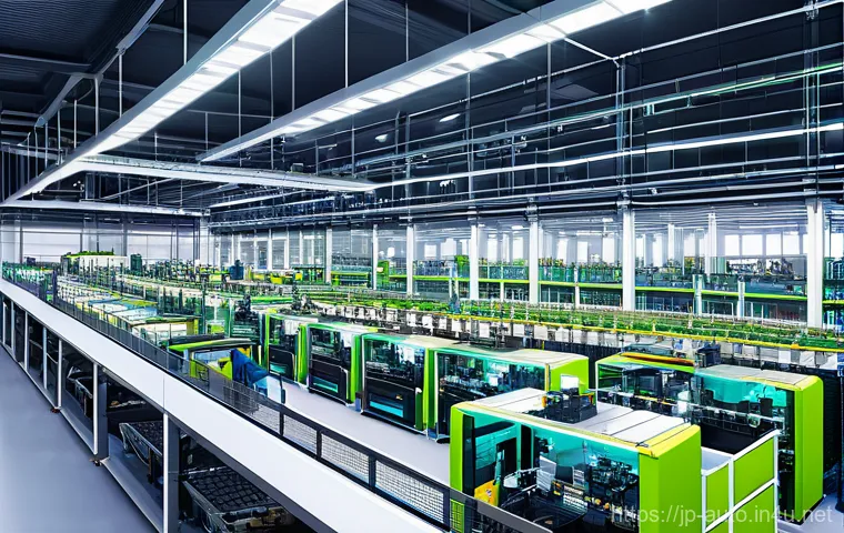 공장자동화 산업기사 필기 단기 합격법 - **Prompt 2: Safe and Efficient Manufacturing with Human Oversight**
    "A dynamic scene inside a la...