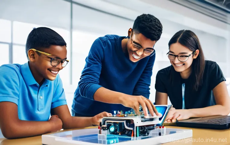 산업용 로봇 프로그래밍 입문 - **Prompt 1: The Excitement of Beginning Robot Programming**
    A group of diverse students, aged 15...