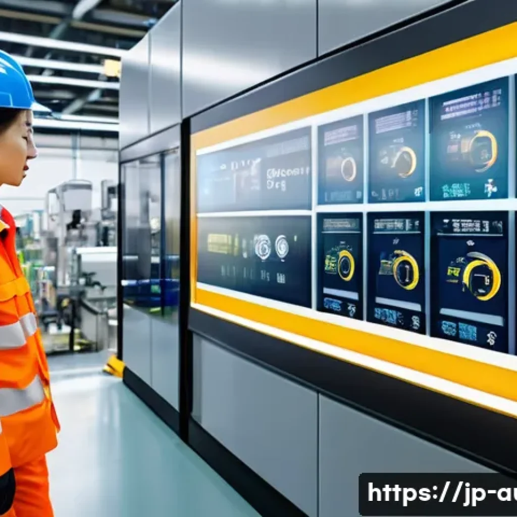 공장자동화에 적합한 소프트웨어 - A modern Japanese factory production line featuring advanced automation technology, real-time data m...