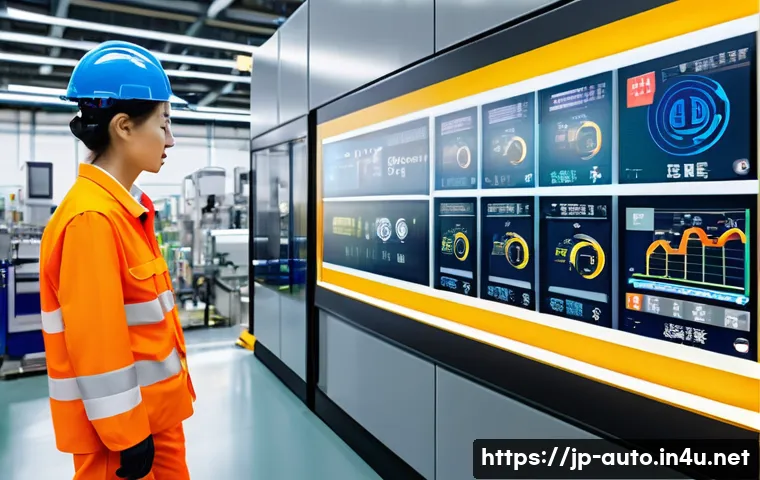 공장자동화에 적합한 소프트웨어 - A modern Japanese factory production line featuring advanced automation technology, real-time data m...