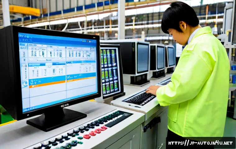 PLC 프로그래머 연봉 현황 - Photorealistic Japanese PLC programmer in clean industrial workwear reviewing automation code on a l...